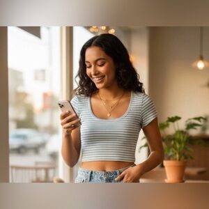 NWT Y2K Nautical Baby Tee Cotton On Blue White Striped Ribbed Scoop Neck Top L